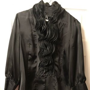 Lapis silk ruffle blouse